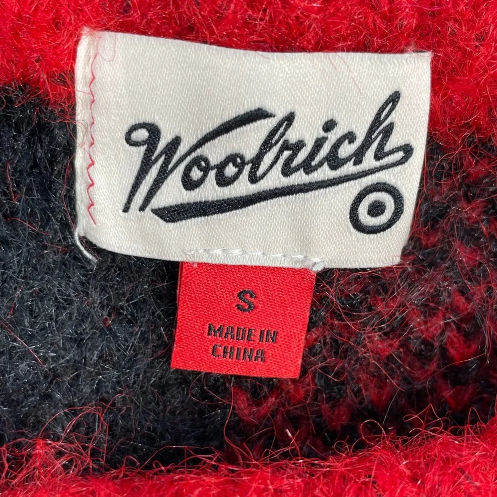 Woolrich Red Black Buffalo Check Fuzzy Knit Crewneck Sweater Mens Small S